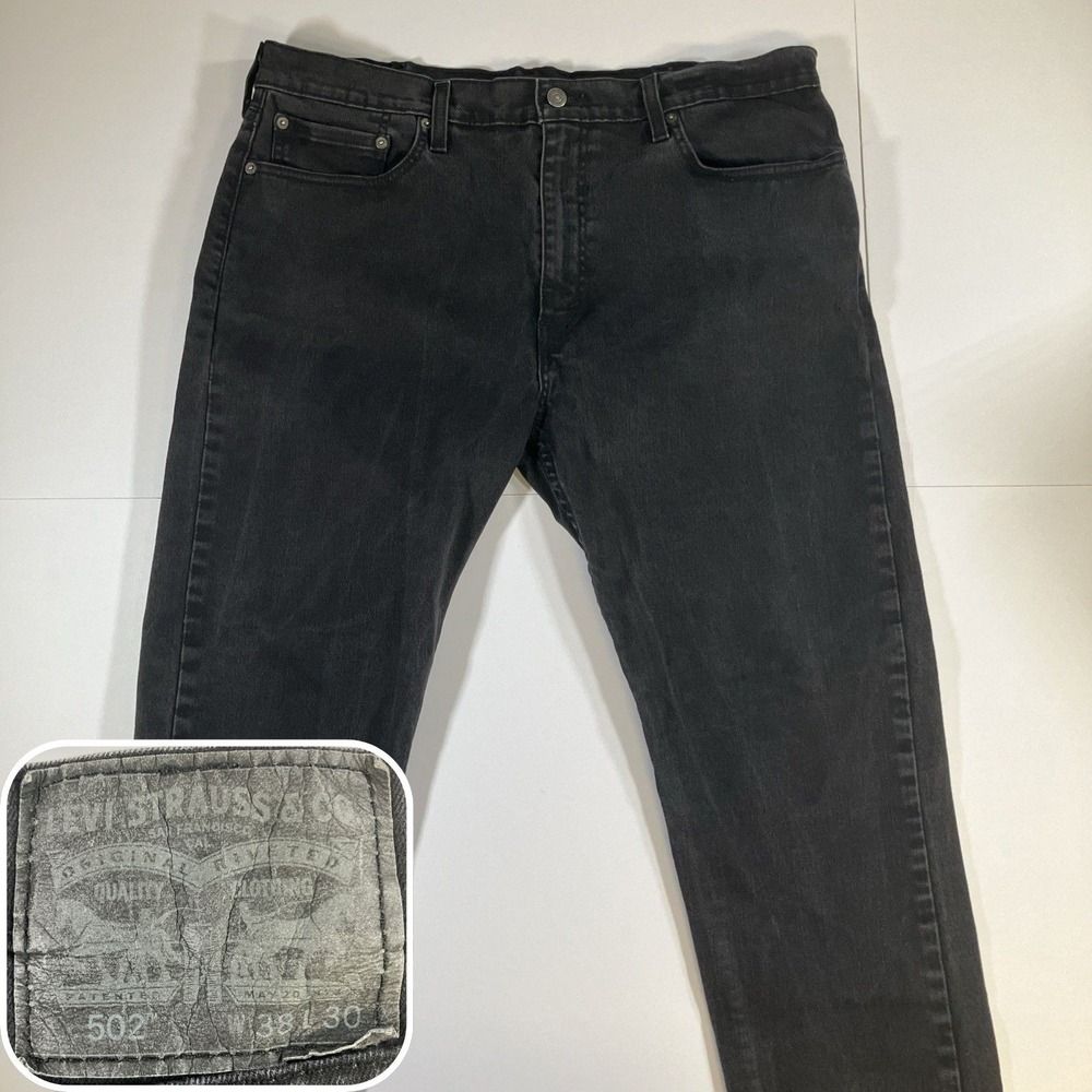 Levi's 502 Jeans Mens 38x30 Black Regular Taper Stretch‎ Denim Pants